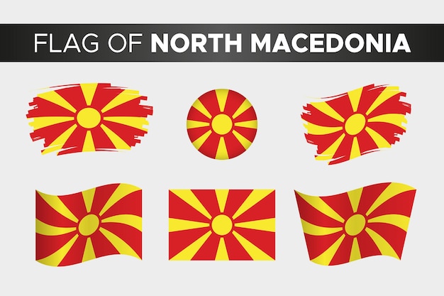 National flag of north macedonia in brush stroke wavy circle button style and flat design