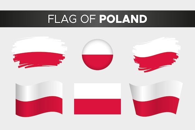 National flag of poland in brush stroke wavy circle button style and flat design