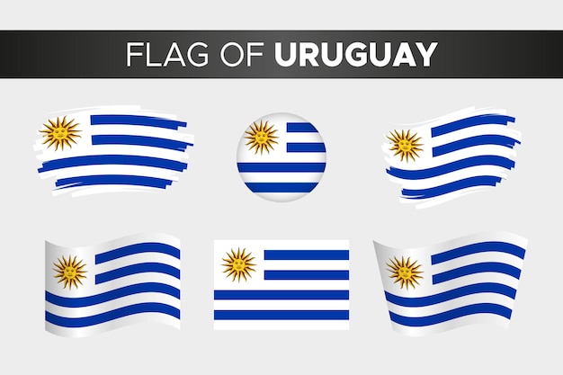 National flag of uruguay in brush stroke wavy circle button style and flat design