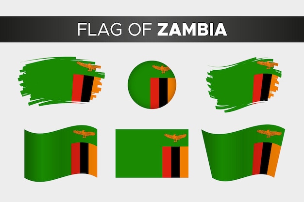 National flag of zambia in brush stroke wavy circle button style and flat design