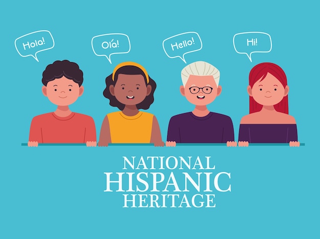 National hispanic heritage celebration with people and speech bubbles