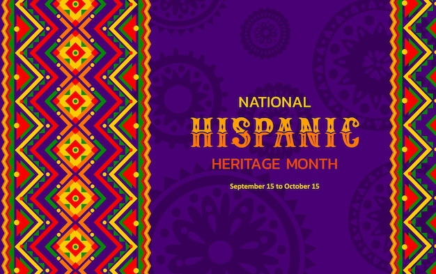 National hispanic heritage month festival banner with ethnic ornament pattern Latin culture carnival background Hispanic heritage festival vector flyer with mexican traditional embroidery ornament