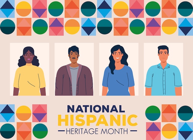 National hispanic heritage month with multiethnic group of people together