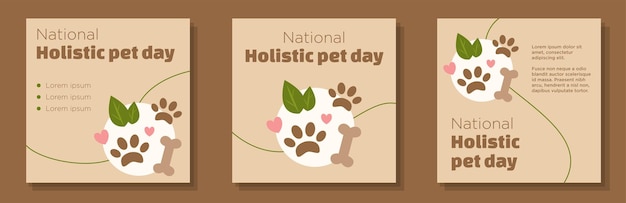 National holistic pet day social media post, banner set, animal health care celebration advert