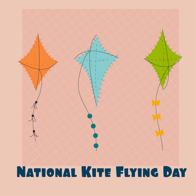 National Kite Flying Day. Banner poster for website. Three colorful kites.