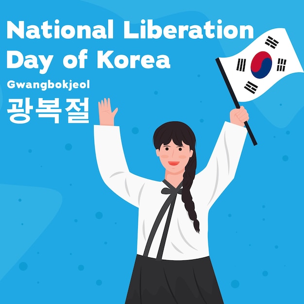 National liberation day of korea gwangbokjeol illustration with women holding Korean flag