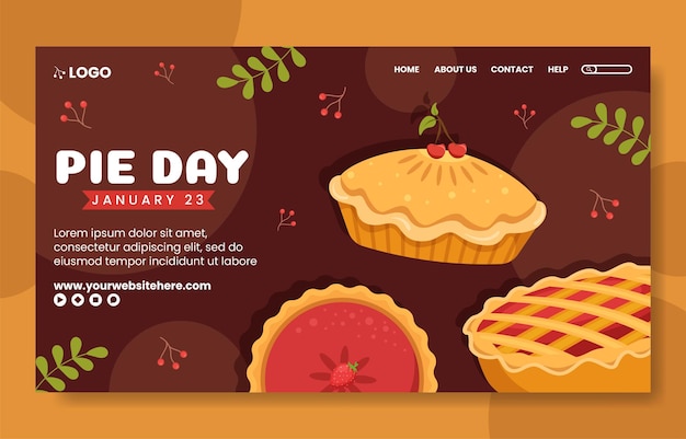 National Pie Day Social Media Landing Page Flat Cartoon Hand Drawn Templates Illustration