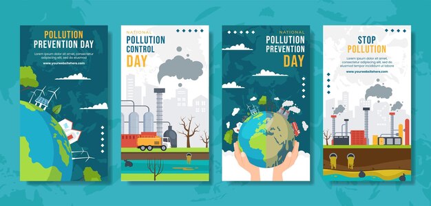 Vector national pollution prevention day social media ig stories cartoon hand drawn templates illustration