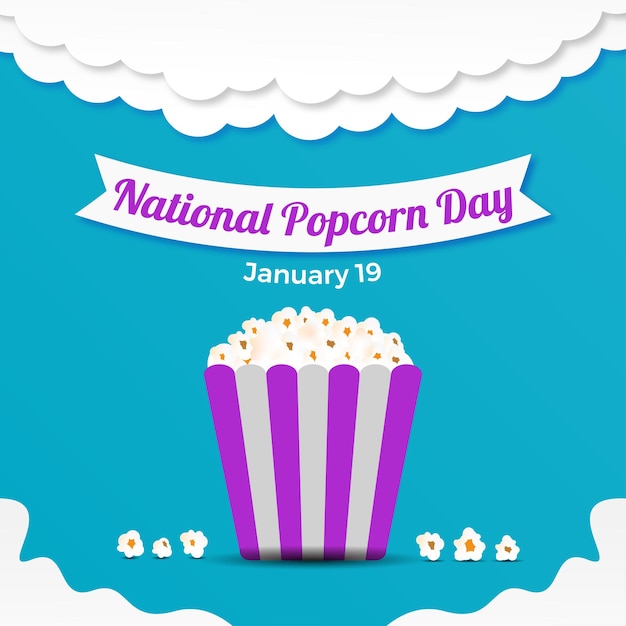 Vector national popcorn day template with popcorn box and blue background vector