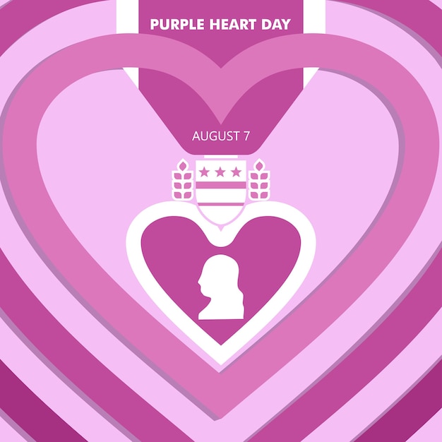 National Purple Heart Day pink love symbol for 7th august memorial day modern background vector