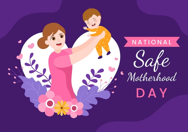 National Safe Motherhood Day on April 1 Illustration with pregnant Mother and Kids for Web Banner