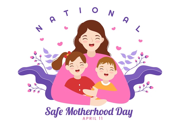 National Safe Motherhood Day on April 1 Illustration with pregnant Mother and Kids for Web Banner