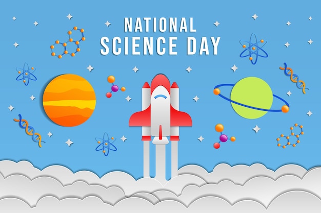 National science day background illustration in paper art style