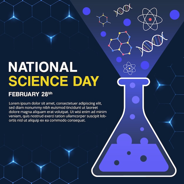 National Science day background with test tube and chemical liquid