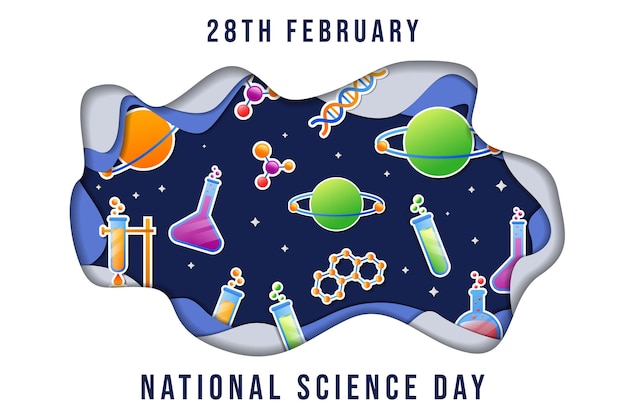 National science day in paper art cut design