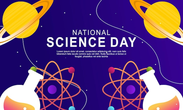 A national science day poster with an atom and a girl.