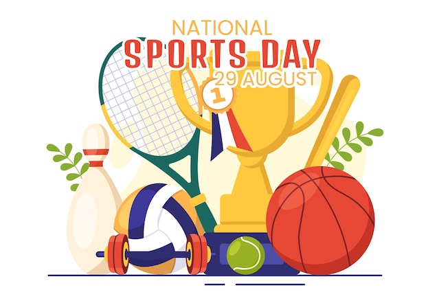 National Sports Day Vector Illustration with Sportsperson from Different Sport in Flat Cartoon