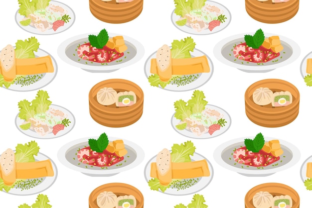 National Vietnamese food Traditional Vietnamese cuisine Seamless pattern in vector Asian food