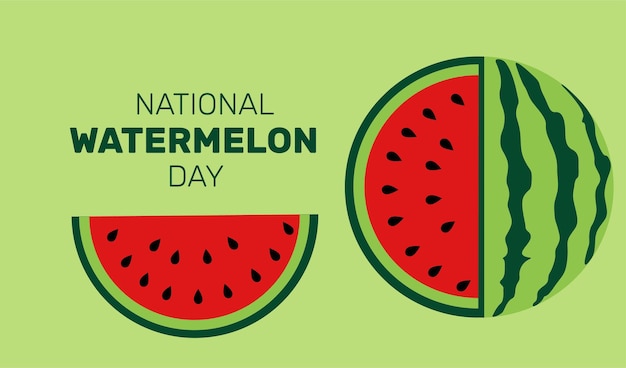 National Watermelon Day.  A whole watermelon with slices with seeds. Vector illustration.