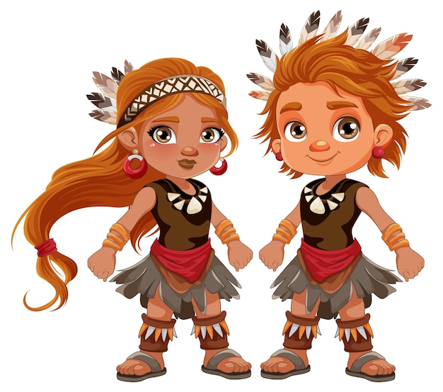 Native American couple cartoon character