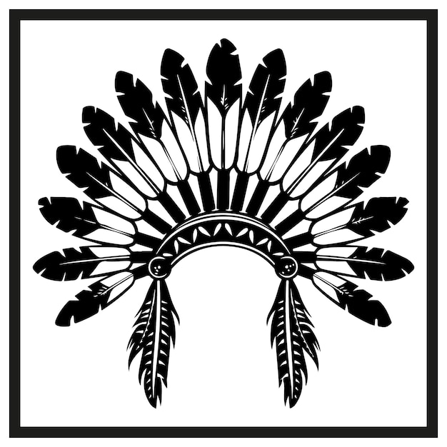 Vector native american feather headdress black and white silhouette