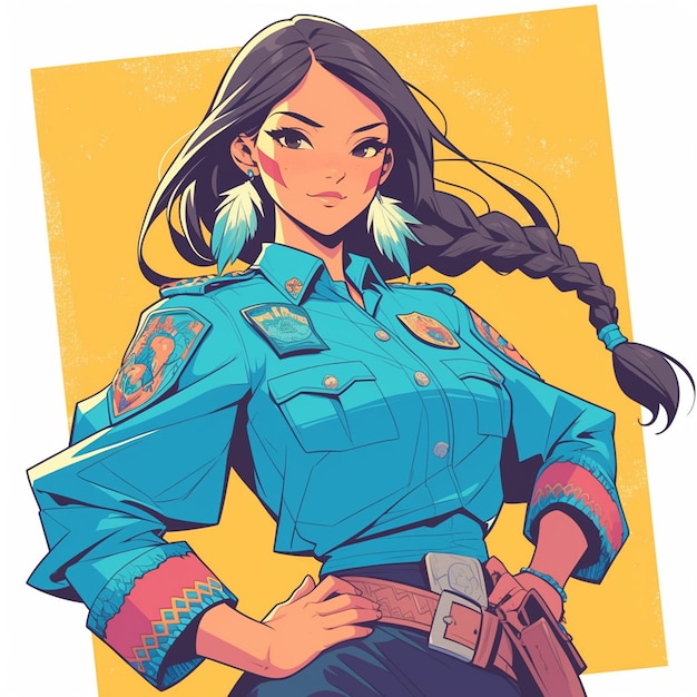 Native American Female Police Officer in Her 30s Responding to a Call