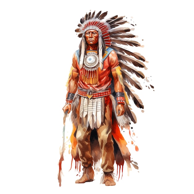 Native American man watercolor paint