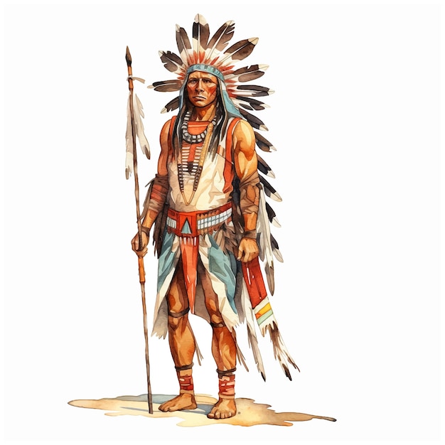 Native American man watercolor paint