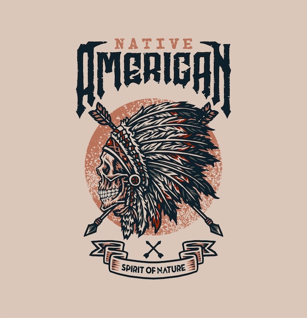 Native american t shirt graphic design, hand drawn line style with digital color