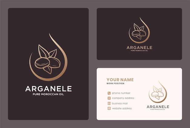 Natural argan oil drop logo and business card design.