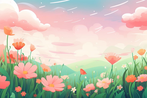 Natural Background with Grass and Flowers