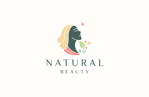 Natural beauty face women logo icon design template flat vector illustration