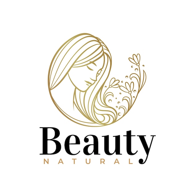 natural beauty woman feminine gold logo template