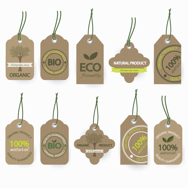 Natural bio organic cardboard label set.