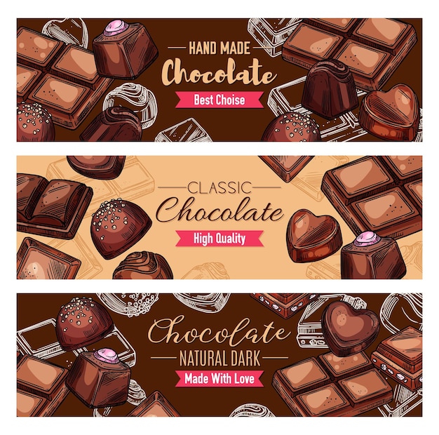 Vector natural chocolate food products and sweet desserts