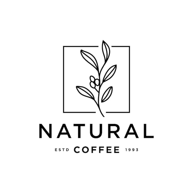 natural coffee logo concept coffee bean plant branch hipster minimal logo vector with leaf simple l