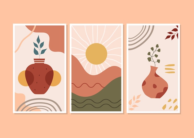 Natural color and shapes poster set boho wall decor flat design vector minimal art