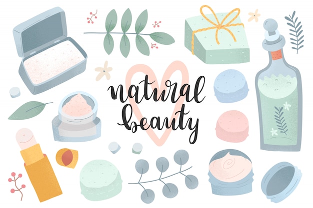 Natural cosmetics collection, sustainable beauty products