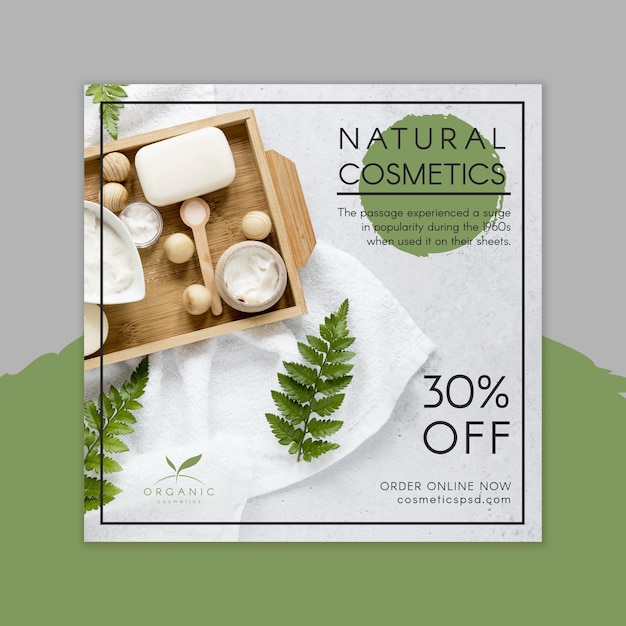 Natural cosmetics square flyer template