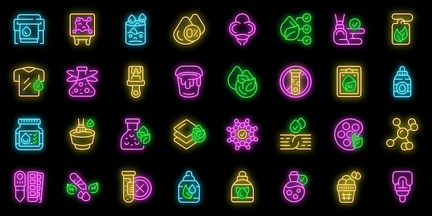 Natural dyes icons set vector neon