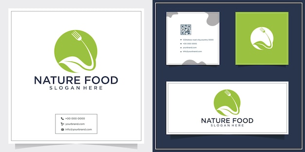 Natural fork and business card leaf logo design inspiration