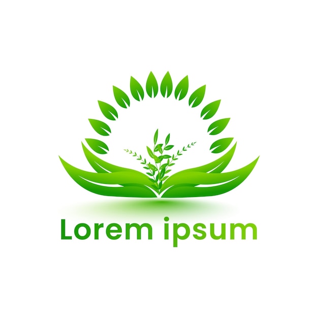 Natural green color eco plant logo design template