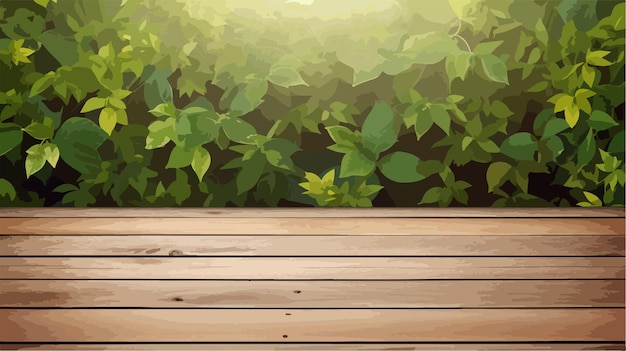 Vector natural green leaves wall and vintage wood floor background