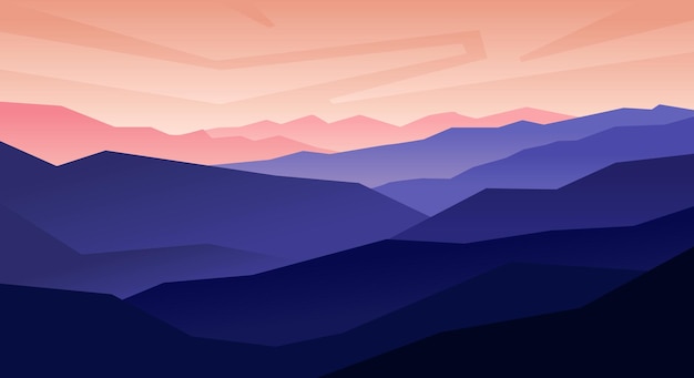 Natural landscape silhouette of hills with sky, purple gradient color and pink background