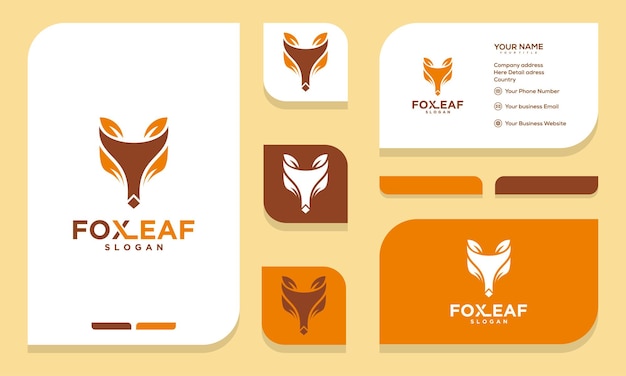 Natural Leaf with Fox wolf logo design and business card template