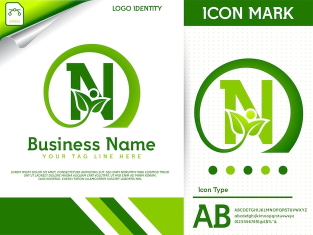 Natural letter n with leaf colorful logo template