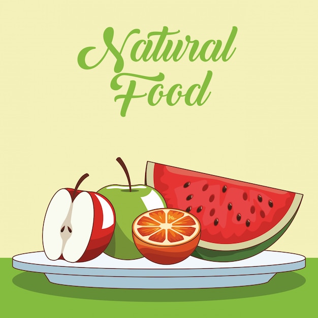 Natural and organic fruits food cartoons