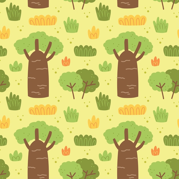 Natural parkland forest bushes Seamless pattern texture background Vector design for children