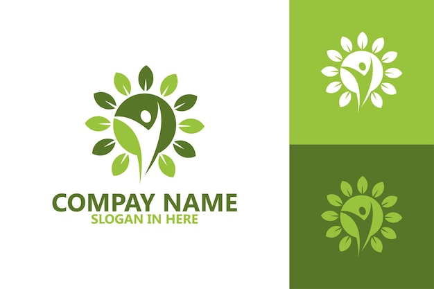 Natural people fit logo template premium vector