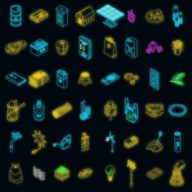 Natural resources icons set vector neon